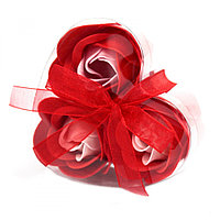 Cutie cu 3 trandafiri din sapun si fundita pentru cadou Martisor si Sf. Valentin, Rosu