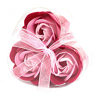 Cutie cu 3 trandafiri din sapun si fundita pentru cadou Martisor si Sf. Valentin, Roz