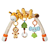 Set 2 in 1 Tumama® Arcada cu Jucarii pentru Carucior, Patut si Scaun Auto - Model Girafa Zambitoare Jucarii Detasabile pentru Dentitie, Zornaitoare cu Prindere Universala, ce ajuta la Dezvoltarea Senzoriala a Bebelusului, Varsta 0+, Multicolor