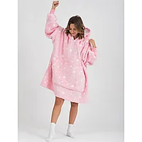 Patura cu maneci, tip hanorac lung, pentru copii/adulti, cu stelute FLUORESCENTE, din fleece captusit cu