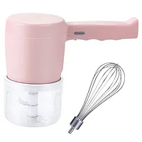 Mixer portabil, fara fir, cu 3 functii, cu bol de plastic, roz