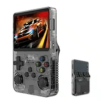 Consola R36S portabila retro 64GB, 15000 jocuri, ArkOS 2.0, IPS LCD 3.5" 640x480, CPU RK3326, GPU MALI-G31MP2, 1GB DDR3L, Emulator Nintendo PSP PS1 PlayStation Sega, Culoare Negru Transparent