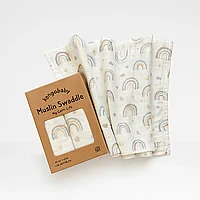 Set 2 paturi din muselina, 70% bambus si 30% bumbac, multicolor, 120x110cm, perfect pentru infasarea si