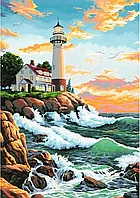 Pictura pe panza numerotata 40x50 cm, vopsea acrilica, pensule, suporti atarnare, Far la mare