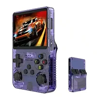Consola R36S portabila retro 64GB, 15000 jocuri, ArkOS 2.0, IPS LCD 3.5" 640x480, CPU RK3326, GPU MALI-G31MP2, 1GB DDR3L, Emulator Nintendo PSP PS1 PlayStation Sega, Culoare Mov Transparent