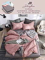Set Lenjerie De Pat 1 Persoana, 4 piese, cu ELASTIC - Roz Gri