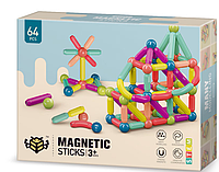 Set de Constructie pentru Copii, Magnetic 3D, 64 de piese magnetice, Interactiv, Educational si Creativ, STEM, Multicolor, 3 ani+
