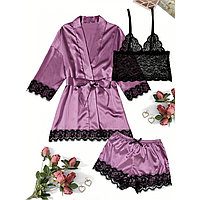Set 3 piese Pijama Satinata, marime S, culoare Mov