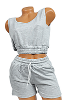 Compleu damă casual set top scurt și pantaloni scurți, culoare gri