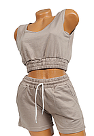 Compleu damă casual set top scurt și pantaloni scurți, culoare maro