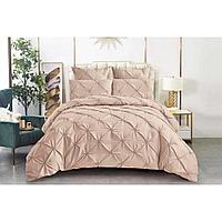 Lenjerie de Pat 6 Piese Bumbac Soft, Bej, cu Pliuri Elegante