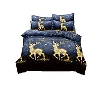 Lenjerie de pat, Jojo Home, Cearsaf cu Elastic, Finet, 2 persoane, 6 piese, Shining Reindeer, 230x240cm,