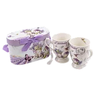 Set 2 cani din ceramica in cutie cadou are decor cu flori lavanda,11x8.5cm