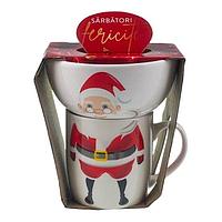 Set din ceramica format din bol si cana cu imagini de Craciun.13x16 cm M4
