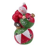 Decoratiune din ceramica pentru Craciun formata din doua globuri suprapuse si o figurina, cu lumina.11x18 cm