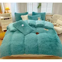 Lenjerie de pat, Fluffy, 2 persoane, 4 piese, Uni, 220x240cm, Turcoaz
