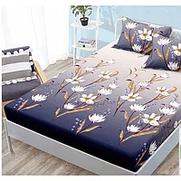 Husa de pat si fete de perna, Finet, 3 piese, 1 persoana, 160x200cm, imprimeu, flori albe, multicolor