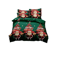 Lenjerie de pat, Jojo Home, Cearsaf cu Elastic, Finet, 2 persoane, 6 piese, Merry Santa Claus, 230x240cm,
