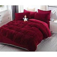 Lenjerie de pat, Jojo Home, Fluffy, 2 persoane, 6 piese, Uni, 230x250cm, Bordo