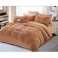 Lenjerie de pat, Jojo Home, Fluffy, 2 persoane, 6 piese, Uni, 230x250cm, Maro