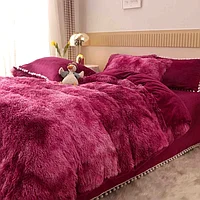 Lenjerie de pat, Jojo Home, Fluffy, 2 persoane, 6 piese, Degrade, 230x250cm, Ciclame