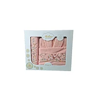 Set pentru baie, 3 piese, Bumbac brodat, 2 prosoape-70x140cm/50x90cm si 1 halat, Roz