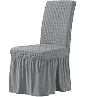 Set 6 huse de scaun, Creponat cu Volanase, Poliester si Licra, Gri Deschis
