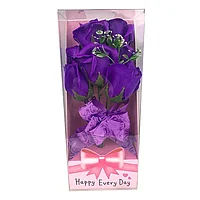 Buchet format din cinci trandafiri de sapun/ spuma, ambalat in cutie tiplata, M5, 10X25 cm