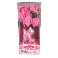 Buchet format din cinci trandafiri de sapun/ spuma, ambalat in cutie tiplata, M3,10X25 cm