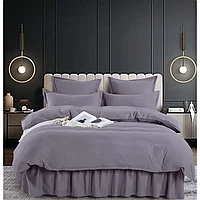 Lenjerie de pat dublu, cu volanase, Jojo Home, 6 piese, 2 persoane, Uni, 200x220cm, Gri