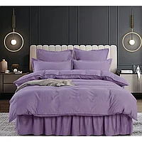 Lenjerie de pat dublu, cu volanase, Jojo Home, 6 piese, 2 persoane, Uni, 200x220cm, Lila