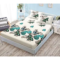 Husa de Pat, cu Elastic, 3 Piese, Finet, 180x200cm, Imprimeu Fluturi Turcoaz, Multicolor