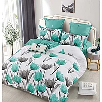 Lenjerie de pat, Jojo Home, imprimeu Green And Gray, 6 piese, 2 persoane, 245x250cm, Finet Superior