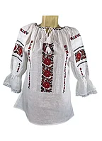 Ie Dama, Maneca 3/4, Bumbac, Model Traditional Rosu-Negru, Marime 3XL
