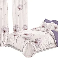 Set Dormitor Elegant, Lenjerie si Draperii, 8 piese, Finet, Imprimeu Papadie, Mov-Lila