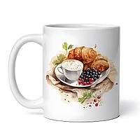 Cana alba personalizata,Capucino cu croissant si afine,INOVATIX®. 330ml