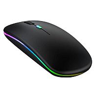 Mouse optic wireless cu iluminare LED RGB, negru, USB si Bluetooth, 3 trepte DPI, baterie reincarcabila, plug & play, compatibil PC si laptop