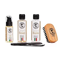 Set ingrijire barba ITALY 100% Natural: ulei 50ml, balsam 100ml, sampon 100ml, perie si pieptan, testat