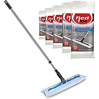 Set de mop si 100 de rezerve, Ippa, 39,5 x 130 x 11 cm, Rezerve electrostatice, Maner ajustabil, Gri/Negru