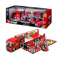 Set Camion Ferrari cu masinuta metalica si accesorii Bburago 1/43
