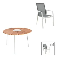 Set de masă de 5 piese Pinap-Dashiell din aluminiu alb și placaj în nuanțe Naturale Φ110x74cm 110x110