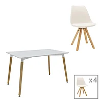 Masa de dining Natali-Caron set de 5 piese MDF picioare albe-Naturale 120x80x76cm 80x120