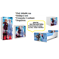 Set dormitor Frozen, pat 160x80, Dulap 2 usi, comoda, noptiera