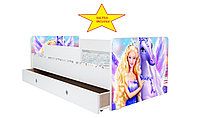 Pat Kiddy, imprimat cu Barbie, pentru 2-14 ani, cu protectie si saltea, 180x80 cm