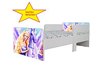 Pat Star imprimat cu Barbie, cu protectie si saltea, 180x80 cm