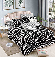 Lenjerie de Pat Zebra 6 Piese Bumbac Finet Premium, Cearșaf cu Elastic 230x250 cm, Husă cu Fermoar, Fețe