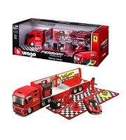 Set Camion Ferrari cu masinuta metalica si accesorii Bburago 1/43