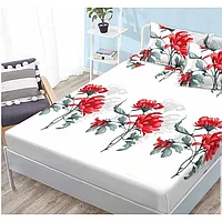 Husa de pat si fete de perna, Finet, 3 piese, 1 persoana, 160x200cm, imprimeu, flori albe si rosi, multicolor