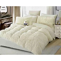 Lenjerie de pat, Jojo Home, Fluffy, 2 persoane, 6 piese, Uni, 230x250cm, Alb Perlat
