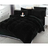Lenjerie de pat, Jojo Home, Fluffy, 2 persoane, 6 piese, Uni, 230x250cm, Negru